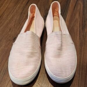 Keds Women's Pink and White Striped Slip-On Shoes